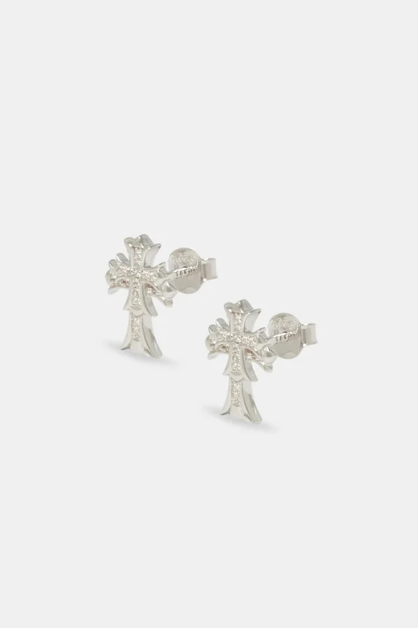 14mm Double Cross Stud Earrings - White