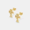 14mm Double Cross Stud Earrings - Gold