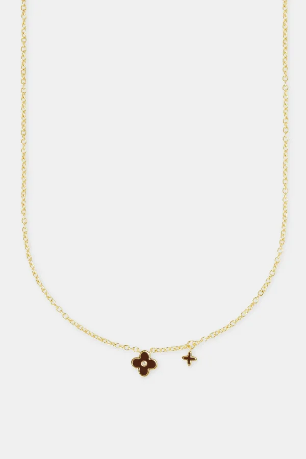 10mm Double Motif Enamel Necklace - Chocolate