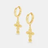 28mm Drop Cross Earring - Gold