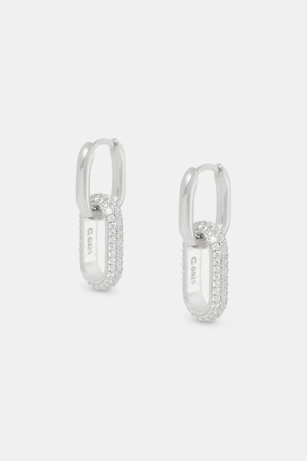 18mm Iced Link Hoop Earrings - White