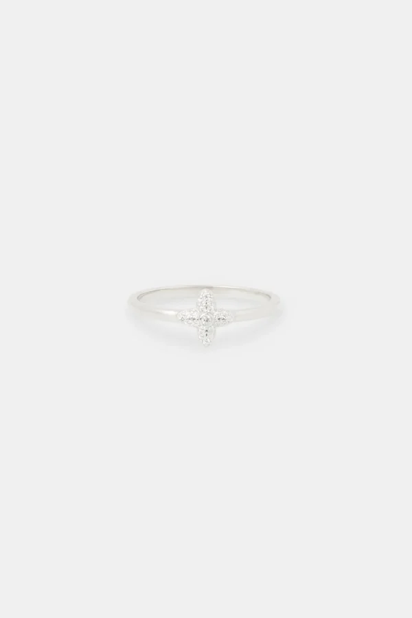 8mm Iced Pave Cross Motif Ring - White