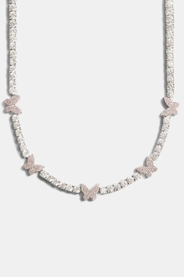 5mm Iced Pink Cz Butterfly Tennis Necklace