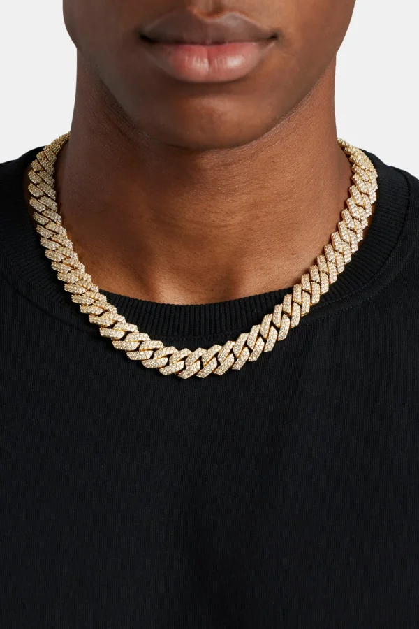 14mm Iced Prong Link Chain - Gold