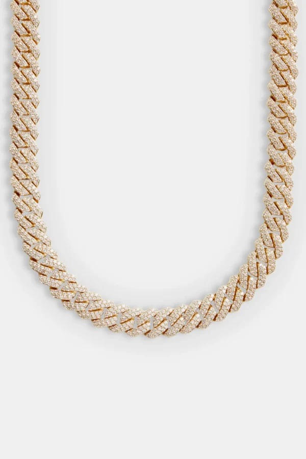 14mm Iced Prong Link Chain - Gold