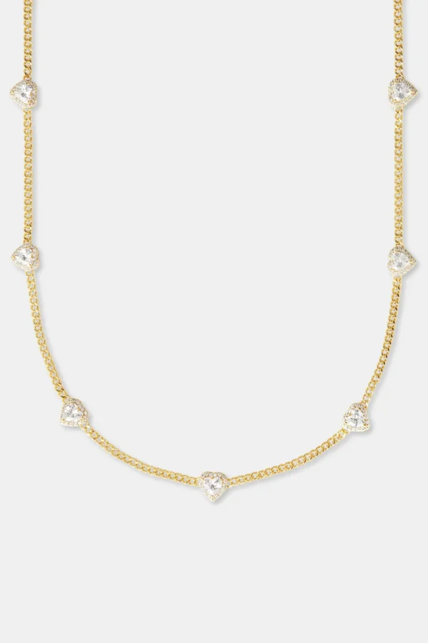 2.5mm Micro Cuban Multi Heart Cz Chain - Gold