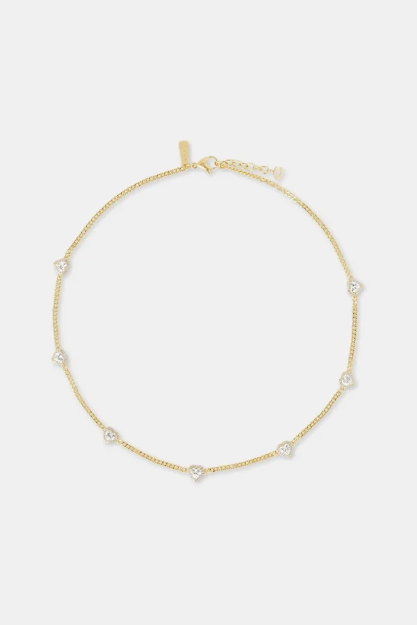 2.5mm Micro Cuban Multi Heart Cz Chain - Gold