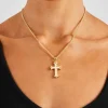 30mm White Cross Necklace - Gold