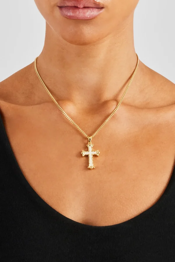 30mm White Cross Necklace - Gold