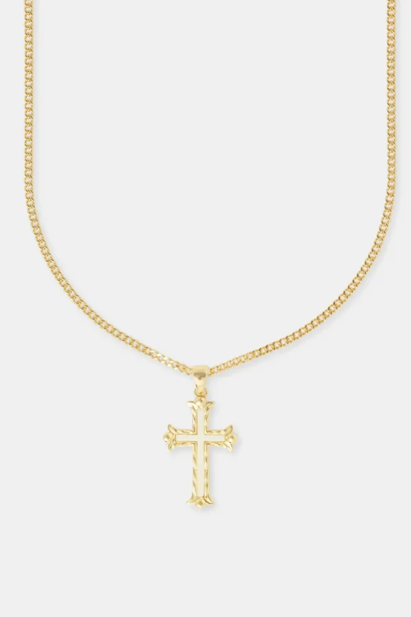 30mm White Cross Necklace - Gold