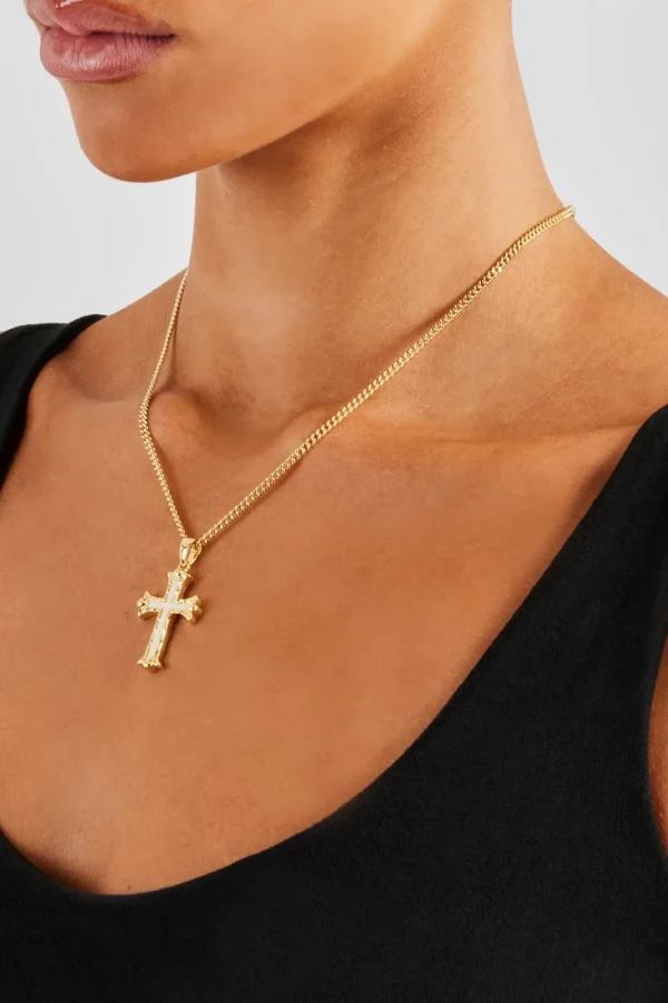 30mm White Cross Necklace - Gold