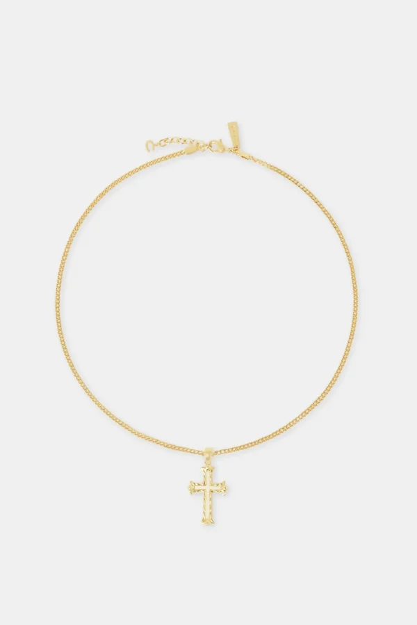 30mm White Cross Necklace - Gold