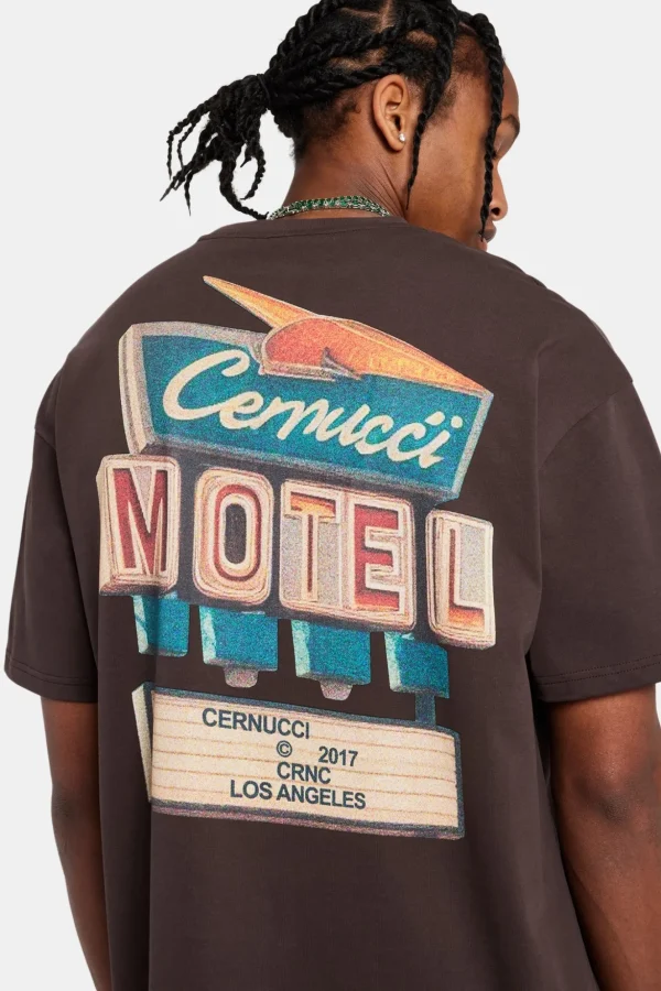 Motel Back Graphic Oversized T-Shirt - Chocolate