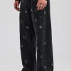 Motif Embellished Baggy Fit Jean - Washed Black