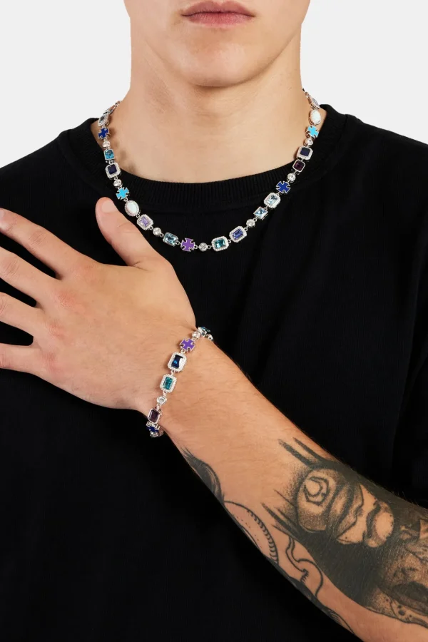 Multi Gem Stone Motif Necklace & Bracelet Bundle