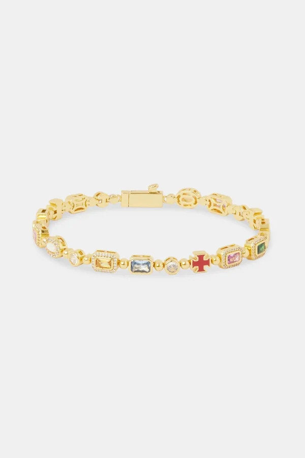 Multi Gemstone Bracelet - 6mm - Gold