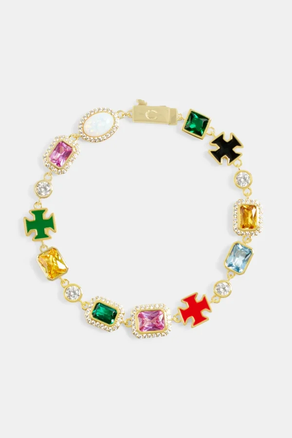 Multi Gemstone Motif Bracelet - Gold