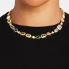 Multi Gemstone Motif Necklace - Gold Pink & Green