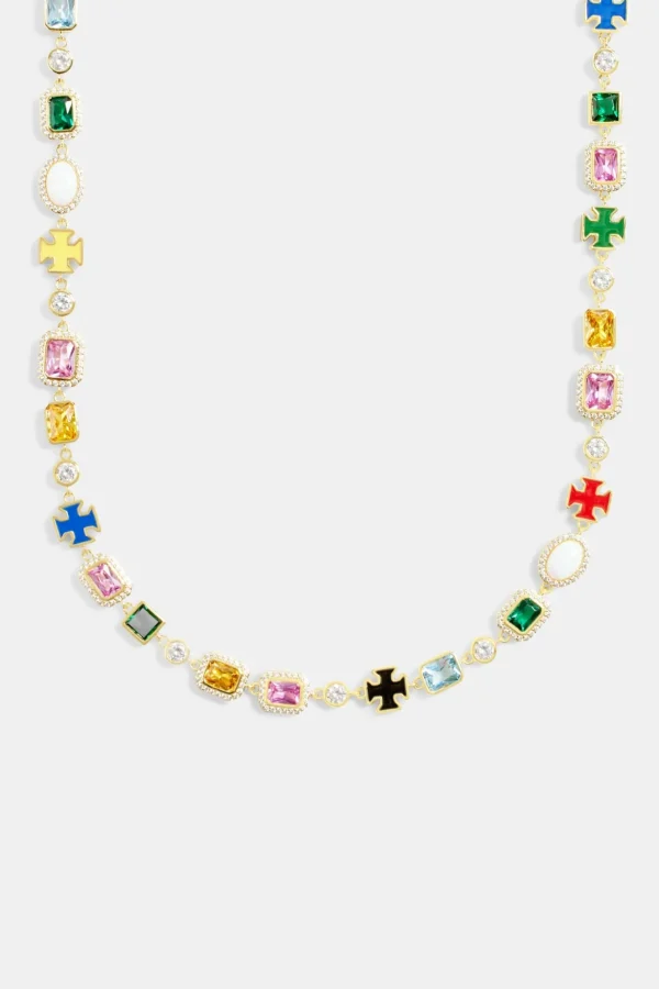 Multi Gemstone Motif Necklace - Gold