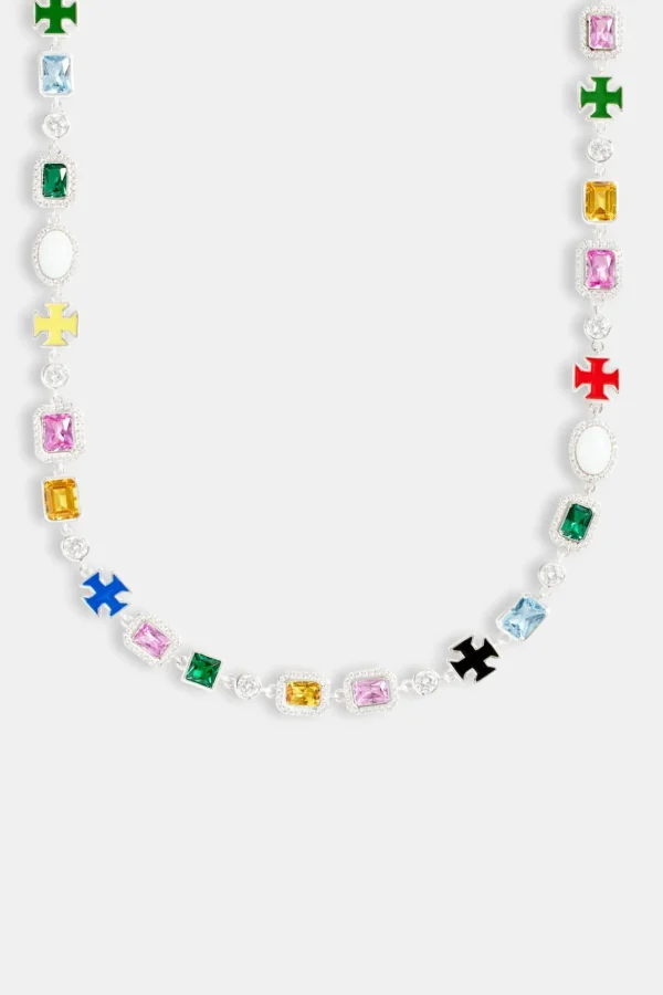 Multi Gemstone Motif Necklace & Bracelet  - White