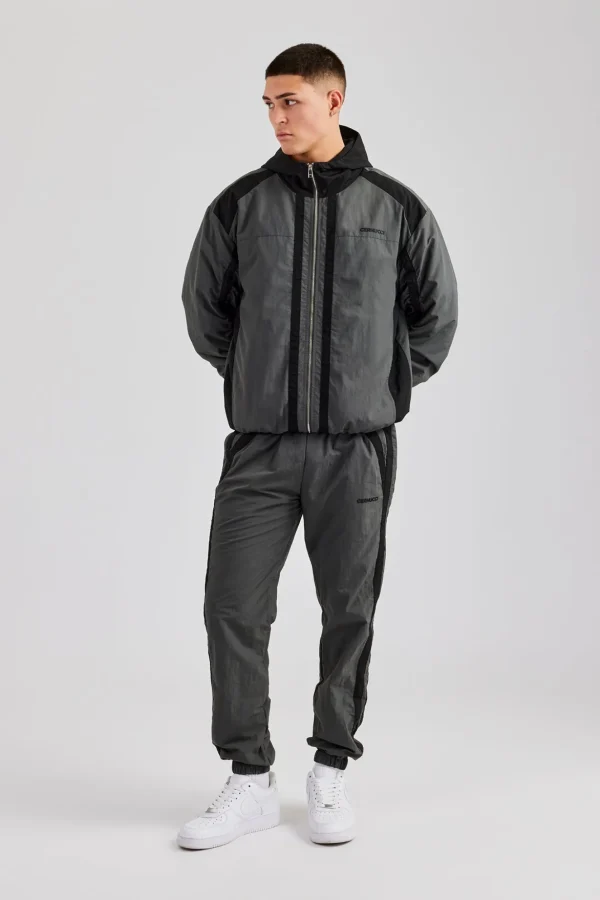 Nylon Colour Block Cuffed Jogger - Charcoal