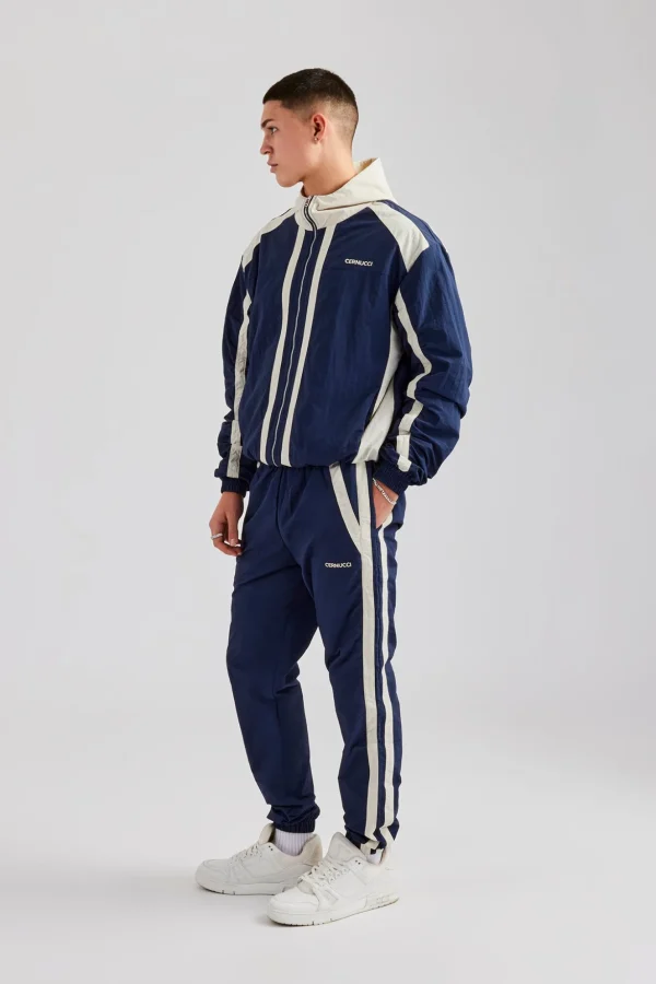 Nylon Colour Block Cuffed Jogger - Navy