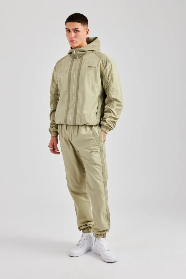 Nylon Colour Block Cuffed Jogger - Light Khaki