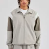 Nylon Colour Block Zip Through Jacket - Grey