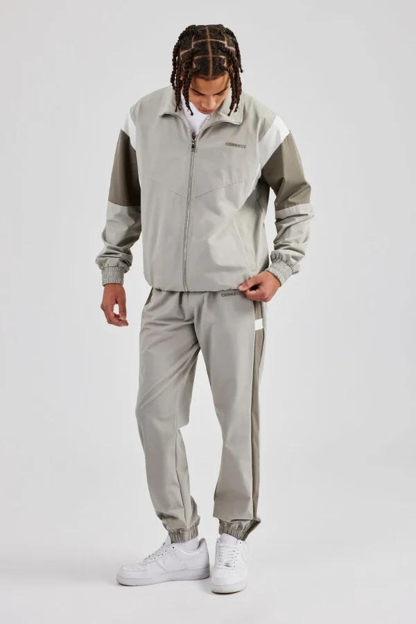 Nylon Colour Block Zip Through Tracksuit - Grey