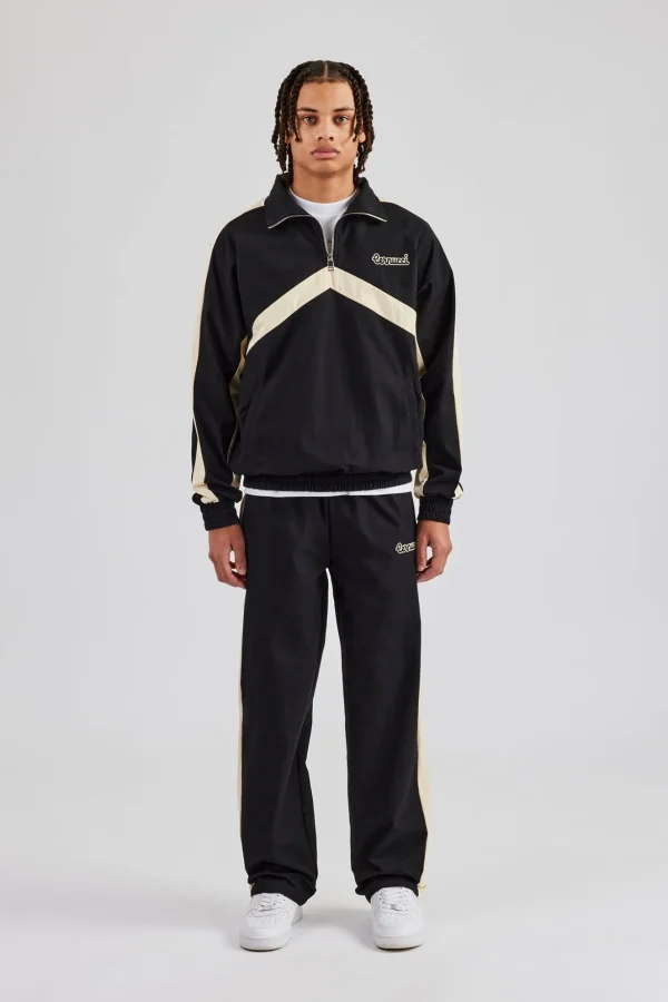 Nylon Contrast Stripe Straight Leg Jogger - Black