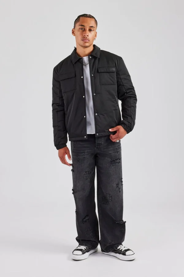 Nylon Padded Harrington Jacket - Black