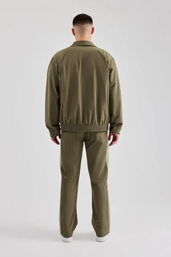 Nylon Panel Funnel Neck Track Jacket & Jogger - Khaki