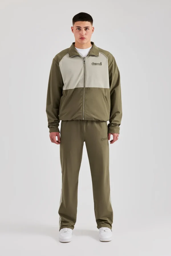 Nylon Panel Funnel Neck Track Jacket & Jogger - Khaki