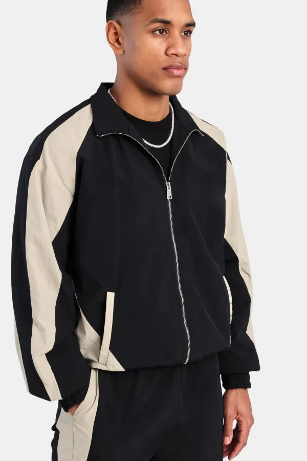 Nylon Panelled Track Jacket - Black