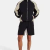 Nylon Panelled Track Jacket & Short Set - Black