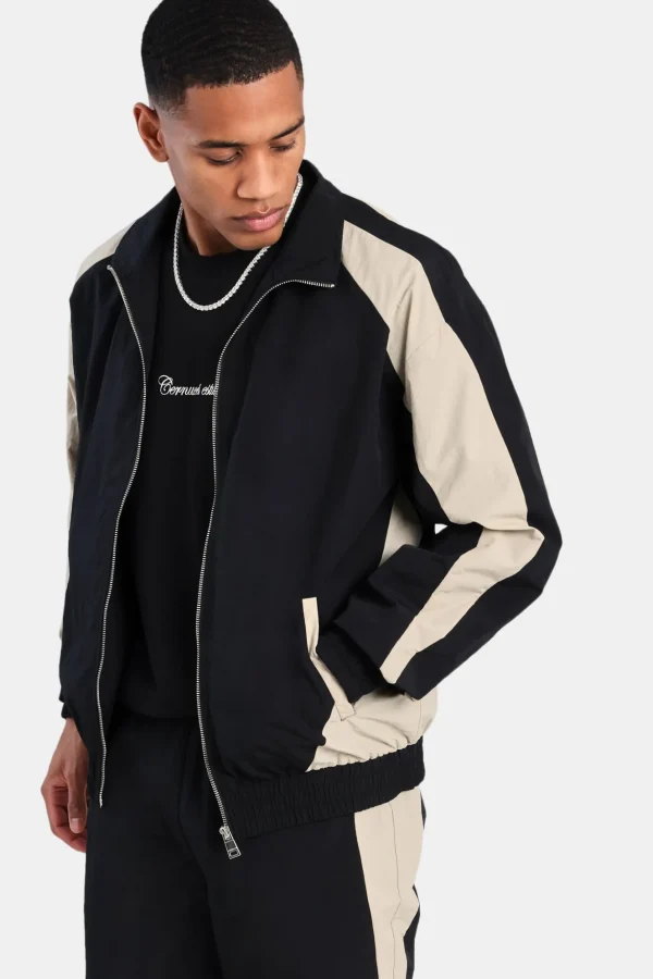 Nylon Panelled Track Jacket - Black