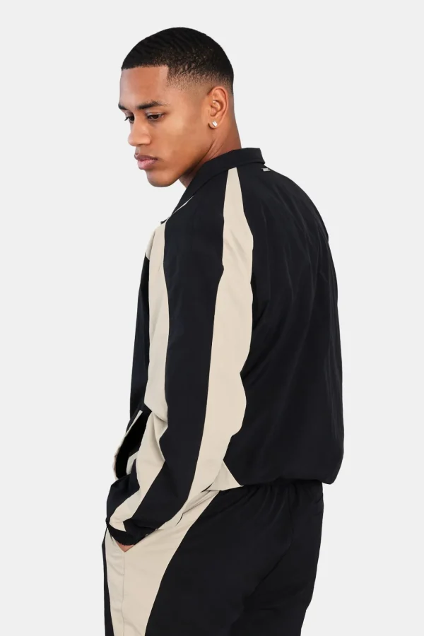 Nylon Panelled Track Jacket - Black