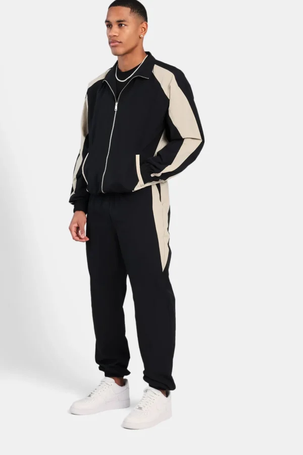 Nylon Panelled Track Jacket - Black