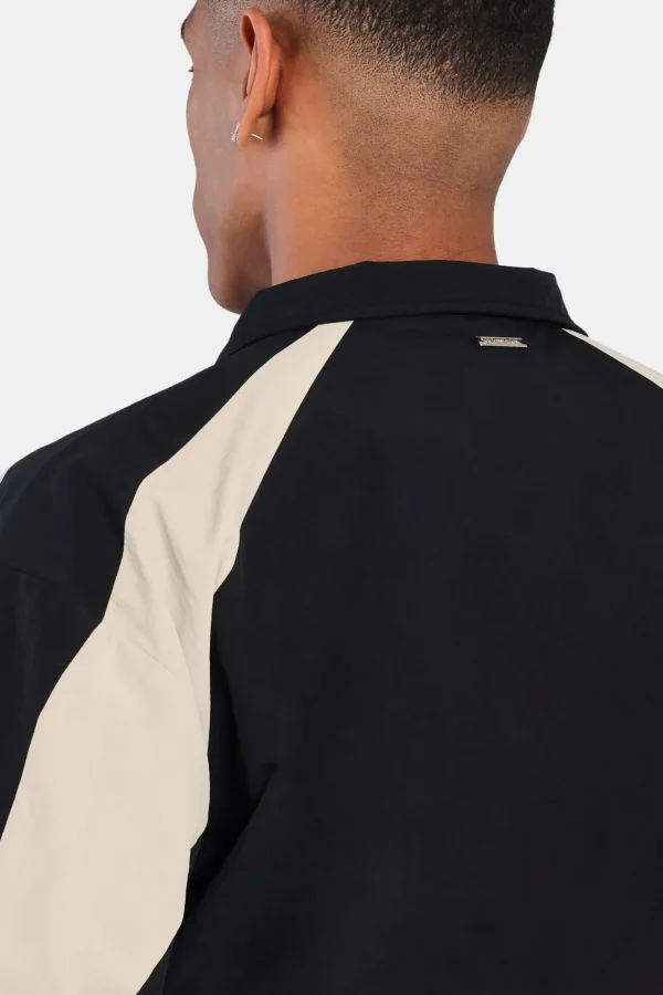 Nylon Panelled Track Jacket - Black