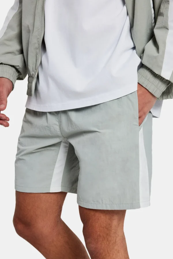 Nylon Panelled Track Short - Light Grey