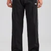 Nylon Piping Popper Wide Leg Jogger - Black