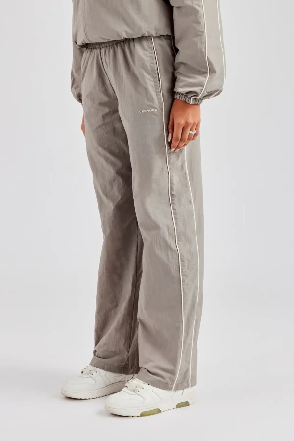 Nylon Straight Leg Trousers - Light Grey