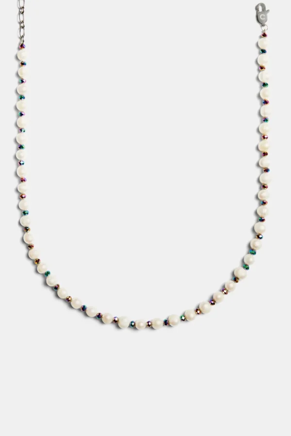 Oil Slick Bead & Freshwater Pearl Necklace