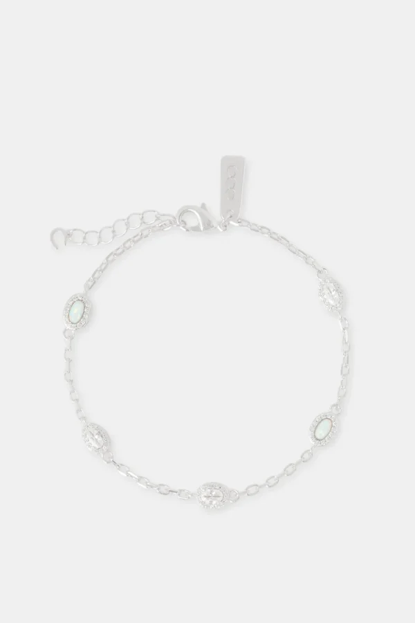 Opal & Clear Stone Rolo Link Bracelet - 5mm