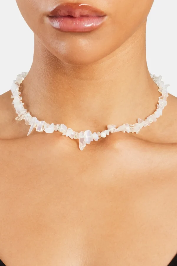 Opal Shard Bead Necklace - White