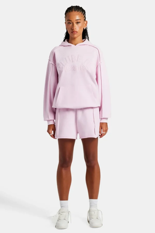 Overlock Oversized Hoodie & Short Set - Pink