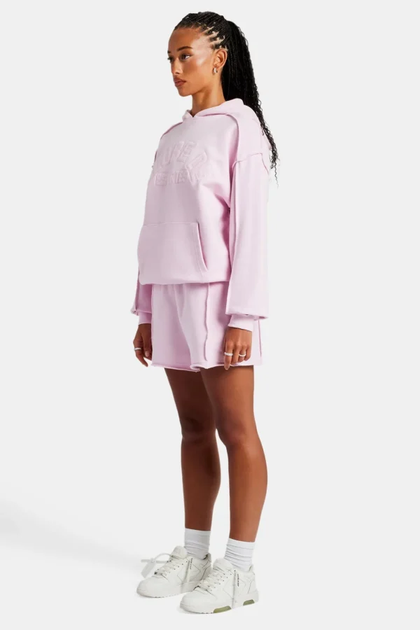 Overlock Oversized Hoodie & Short Set - Pink