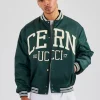 Oversized 17 Nylon Applique Bomber Jacket - Forest Green