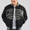 Oversized 17 Nylon Applique Bomber Jacket - Black