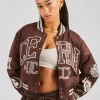 Oversized 17 Nylon Applique Badge Bomber - Chocolate